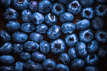 Blueberries in wooden rustic box