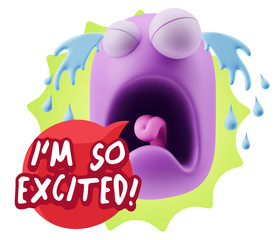 3d Illustration Sad Character Emoji Expression saying I'm so Exc
