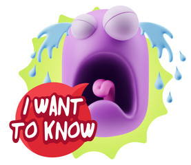 3d Illustration Sad Character Emoji Expression saying I Want to