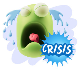 3d Illustration Sad Character Emoji Expression saying Crisis wit