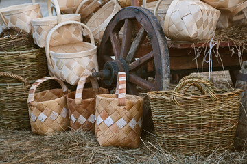 handmade wicker baskets. street market