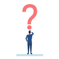 Business Man With Question Mark Pondering Problem Concept