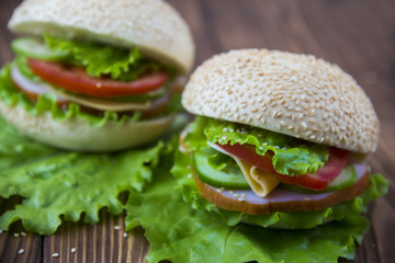 Sandwiches with ham and lettuce