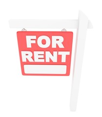 For rent sign lease real estate on white background. 3D rendering.