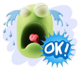3d Illustration Sad Character Emoji Expression saying OK with Co