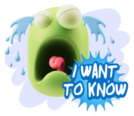 3d Illustration Sad Character Emoji Expression saying I Want to