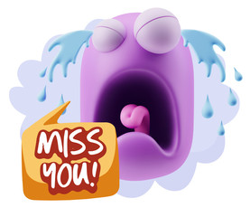 3d Illustration Sad Character Emoji Expression saying Miss You w