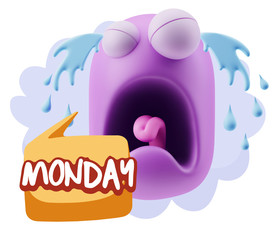 3d Illustration Sad Character Emoji Expression saying Monday wit