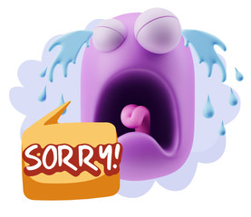 3d Illustration Sad Character Emoji Expression saying Sorry with