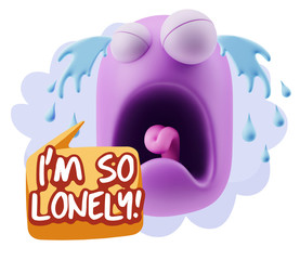 3d Illustration Sad Character Emoji Expression saying I'm so Lon