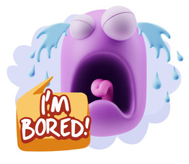 3d Illustration Sad Character Emoji Expression saying I'm Bored