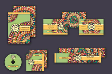 Fototapeta na wymiar corporate identity vector templates set with mandala pattern ethnic elements