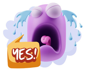 3d Illustration Sad Character Emoji Expression saying Yes with C