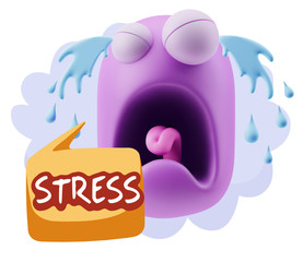 3d Illustration Sad Character Emoji Expression saying Stress wit