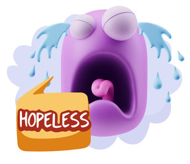 3d Illustration Sad Character Emoji Expression saying Hopeless w