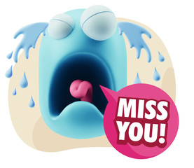 3d Illustration Sad Character Emoji Expression saying Miss You w