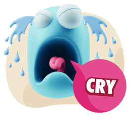 3d Illustration Sad Character Emoji Expression saying Cry with C