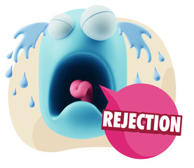 3d Illustration Sad Character Emoji Expression saying Rejection