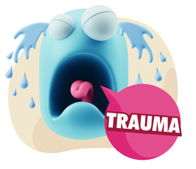 3d Illustration Sad Character Emoji Expression saying Trauma wit