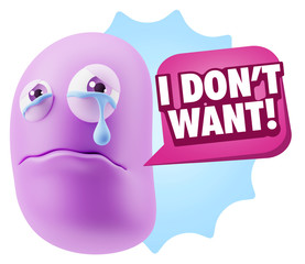3d Illustration Sad Character Emoji Expression saying I Don't Wa