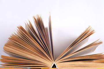 Open book on light table. Back to school. Copy space.