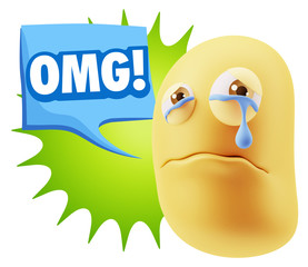 3d Illustration Sad Character Emoji Expression saying OMG with C