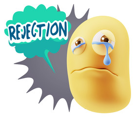 3d Illustration Sad Character Emoji Expression saying Rejection