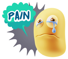 3d Illustration Sad Character Emoji Expression saying Pain with