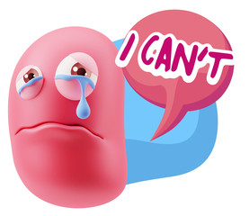 3d Illustration Sad Character Emoji Expression saying I Can't wi