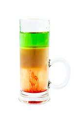 Layered Short Alcoholic Cocktail Isolated on White Background. Morning, Anabolic and Russian Flag.