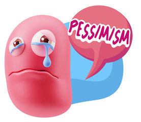 3d Illustration Sad Character Emoji Expression saying Pessimisti