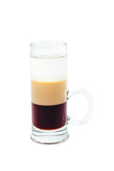 Layered Short Alcoholic Cocktail Isolated on White Background. Morning, Anabolic and Russian Flag.