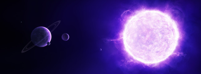 Obraz na płótnie Canvas Illustration einer Sonne im Weltraum mit Planeten
