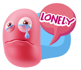 3d Illustration Sad Character Emoji Expression saying Lonely wit