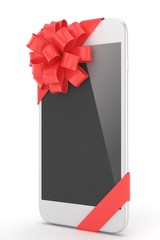 White phone with red bow. 3D rendering.