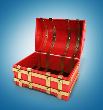 open red chest empty 3d render on gradient background
