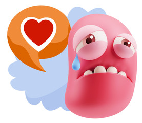 3d Illustration Sad Character Emoji Expression saying Heart Shap