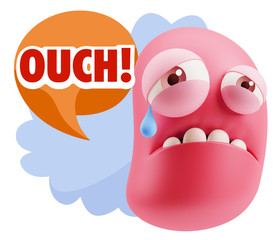 3d Illustration Sad Character Emoji Expression saying Ouch! with