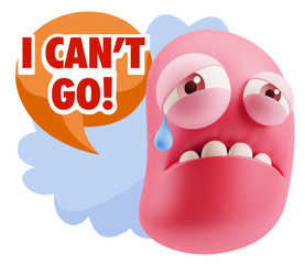 3d Illustration Sad Character Emoji Expression saying I Can't Go