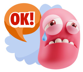 3d Illustration Sad Character Emoji Expression saying OK with Co