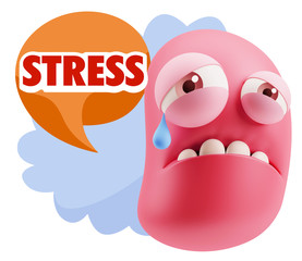 3d Illustration Sad Character Emoji Expression saying Stress wit