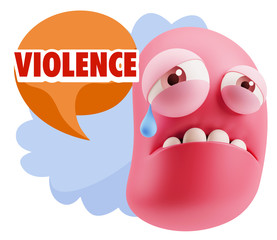 3d Illustration Sad Character Emoji Expression saying Violence w