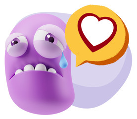 3d Illustration Sad Character Emoji Expression saying Heart Shap