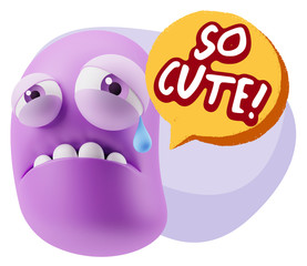 3d Illustration Sad Character Emoji Expression saying So Cute wi