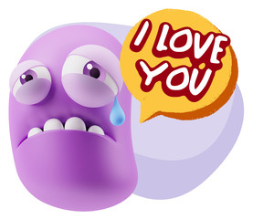 3d Illustration Sad Character Emoji Expression saying I Love You