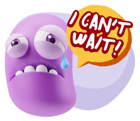 3d Illustration Sad Character Emoji Expression saying I Can't Wa