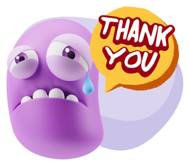 3d Illustration Sad Character Emoji Expression saying Thank You