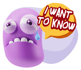 3d Illustration Sad Character Emoji Expression saying I Want to