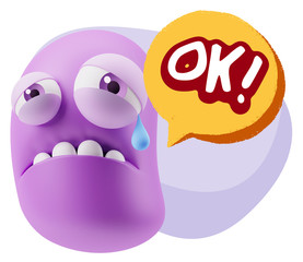 3d Illustration Sad Character Emoji Expression saying OK with Co