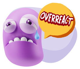 3d Illustration Sad Character Emoji Expression saying Overreact